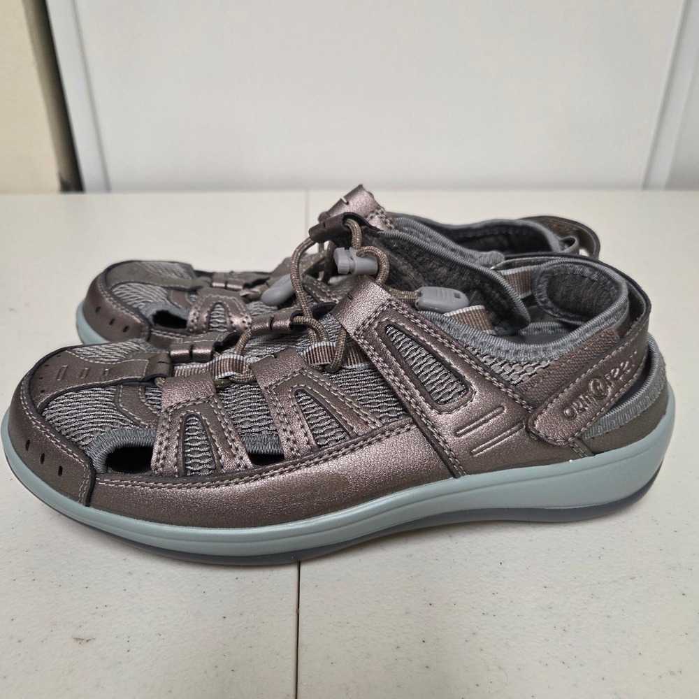 Orthofeet 997 Womens 7 Wide Pewter Metallic Fisherman Sandals Orthopedic Walking